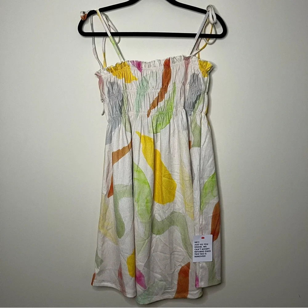 ASOS Design Colorful Ruched Summer Watercolor Tie Strap Mini Dress